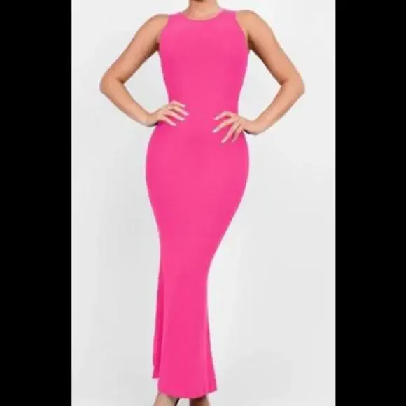 NWT Pink Popilush Shapewear Modal Crew Neck Slimming Maxi Dress, Size Large - Picture 2 of 9